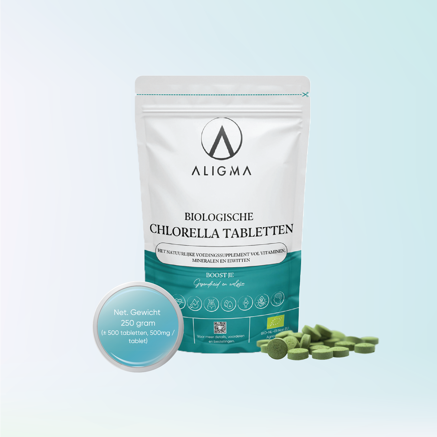500 stuks Biologische Chlorella Tabletten - (500 mg per tablet)