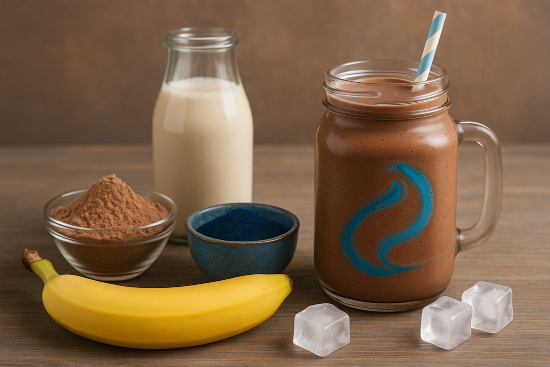 Chocolade Proteïne Shake met Blauwe Swirl