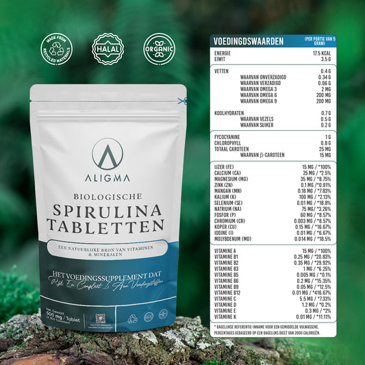 Aligma® 1000 stuks Biologische Spirulina Tabletten - (500 mg per tablet)